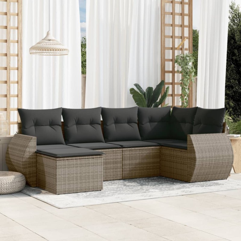 vidaXL Set de muebles de jardín 6 pzas y cojines ratán sintético gris vidaXL Set de muebles de jardín 6 pzas y cojines ratán sintético gris