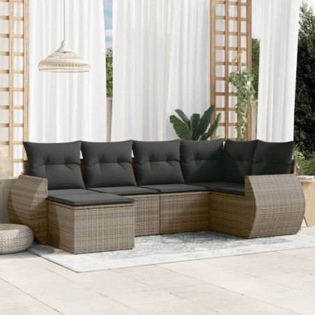 vidaXL Set de muebles de jardín 6 pzas y cojines ratán sintético gris
