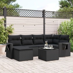 vidaXL Set de comedor de jardín 7 pzas y cojines ratán sintético negro