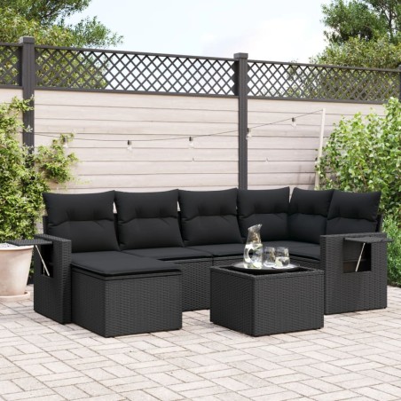 vidaXL Set de comedor de jardín 7 pzas y cojines ratán sintético negro