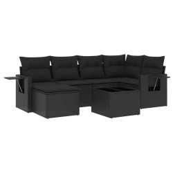 vidaXL Set de comedor de jardín 7 pzas y cojines ratán sintético negro
