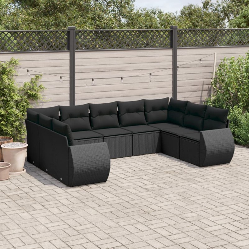 vidaXL Set de sofás de jardín 8 piezas y cojines ratán sintético negro vidaXL Set de sofás de jardín 8 piezas y cojines ratán sintético negro