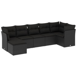 vidaXL Set de comedor de jardín 7 pzas y cojines ratán sintético negro