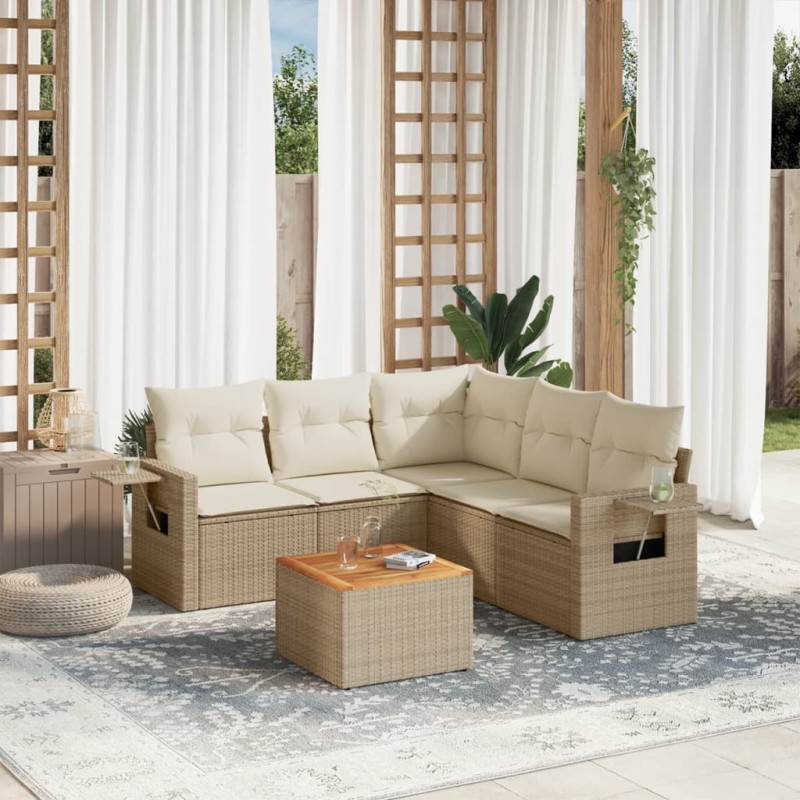vidaXL Juego de sofás jardín con cojines 6 pzas ratán sintético beige vidaXL Juego de sofás jardín con cojines 6 pzas ratán sintético beige