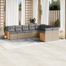vidaXL Set de sofás de jardín 9 pzas con cojines ratán sintético beige