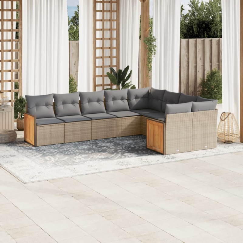 vidaXL Set de sofás de jardín 9 pzas con cojines ratán sintético beige vidaXL Set de sofás de jardín 9 pzas con cojines ratán sintético beige