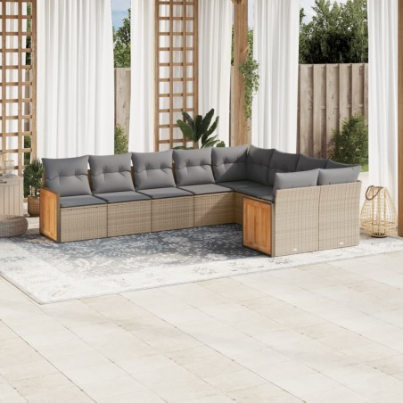 vidaXL Set de sofás de jardín 9 pzas con cojines ratán sintético beige