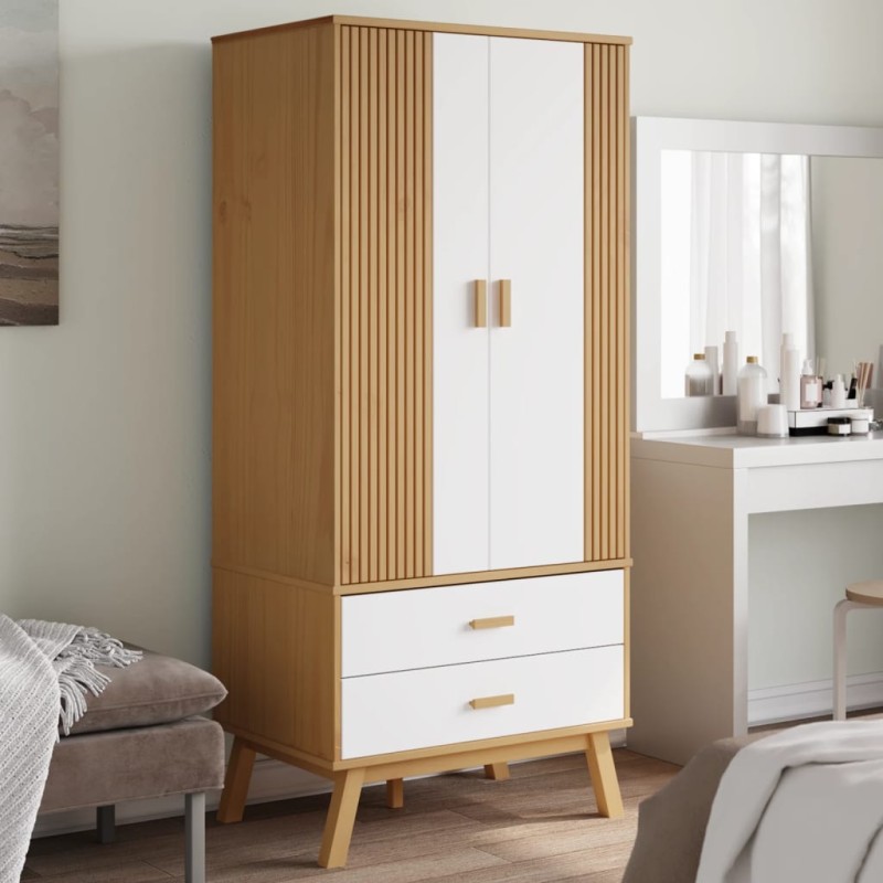 vidaXL Armario OLDEN madera maciza pino blanco y marrón 76,5x53x172 cm