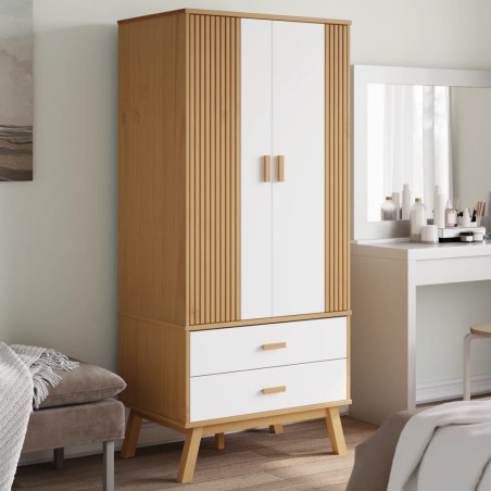 vidaXL Armario OLDEN madera maciza pino blanco y marrón 76,5x53x172 cm
