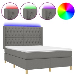 vidaXL Cama box spring colchón y luces LED tela gris oscuro 140x190 cm