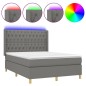 vidaXL Cama box spring colchón y luces LED tela gris oscuro 140x190 cm vidaXL Cama box spring colchón y luces LED tela gris oscuro 140x190 cm