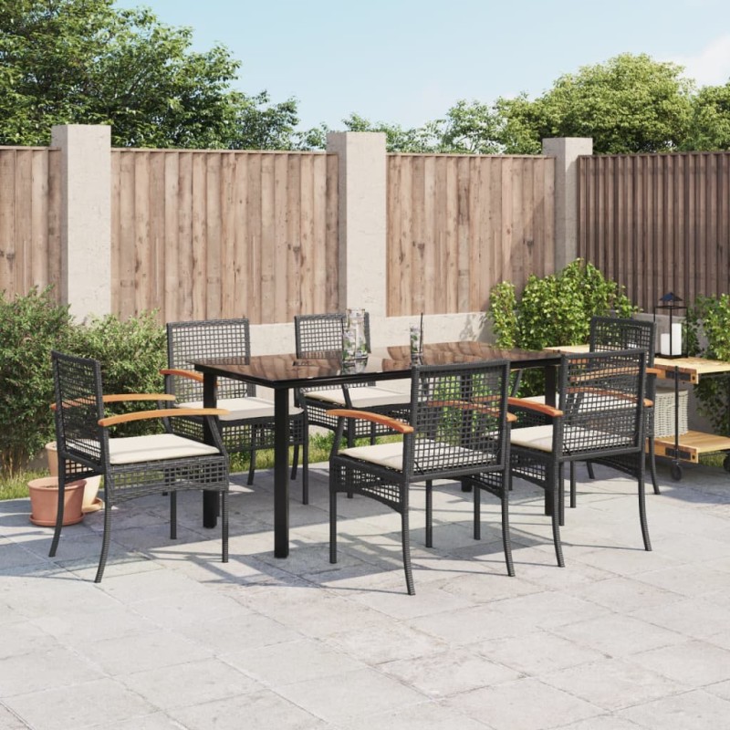 vidaXL Set de comedor de jardín 7 pzas y cojines ratán sintético negro vidaXL Set de comedor de jardín 7 pzas y cojines ratán sintético negro