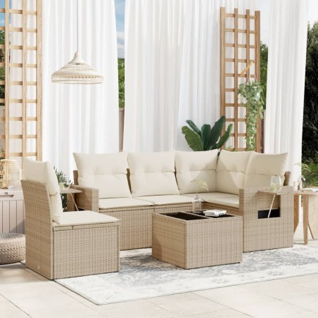 vidaXL Juego de sofás jardín con cojines 6 pzas ratán sintético beige