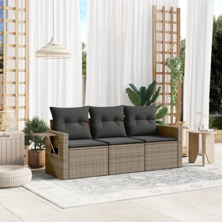 vidaXL Set de sofá de jardín 3 pzas y cojines ratán sintético gris