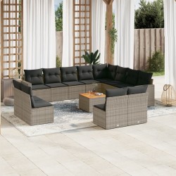 vidaXL Set sofás de jardín con cojines 13 piezas ratán sintético gris