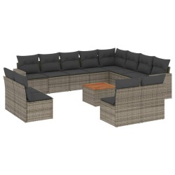 vidaXL Set sofás de jardín con cojines 13 piezas ratán sintético gris