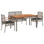 vidaXL Juego de comedor de jardín 4 piezas con cojines ratán PE gris