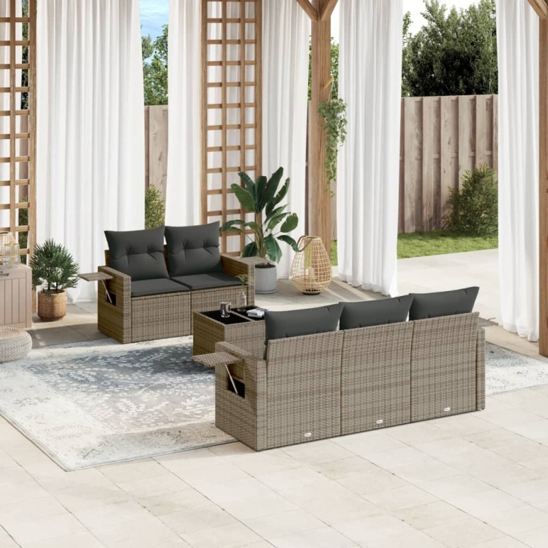 vidaXL Set de muebles de jardín 6 pzas y cojines ratán sintético gris vidaXL Set de muebles de jardín 6 pzas y cojines ratán sintético gris