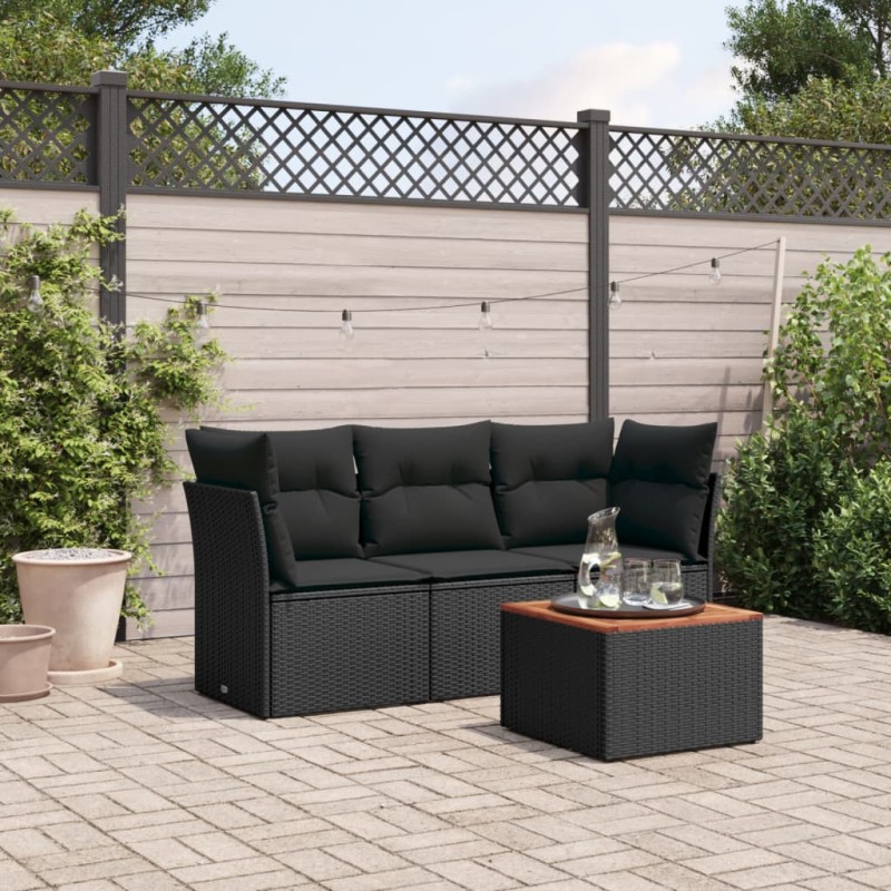 vidaXL Juego de sofás jardín 4 pzas con cojines ratán sintético negro vidaXL Juego de sofás jardín 4 pzas con cojines ratán sintético negro