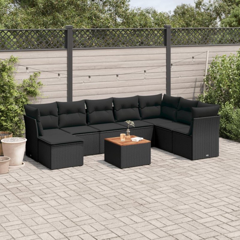 vidaXL Set de sofás de jardín 8 piezas y cojines ratán sintético negro vidaXL Set de sofás de jardín 8 piezas y cojines ratán sintético negro