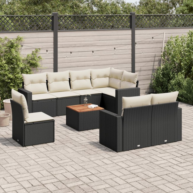 vidaXL Set de sofás de jardín 8 piezas y cojines ratán sintético negro vidaXL Set de sofás de jardín 8 piezas y cojines ratán sintético negro