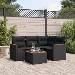 vidaXL Set de muebles de jardín 5 pzas y cojines ratán sintético negro