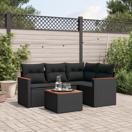 vidaXL Set de muebles de jardín 5 pzas y cojines ratán sintético negro