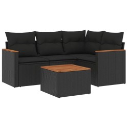 vidaXL Set de muebles de jardín 5 pzas y cojines ratán sintético negro