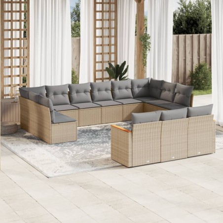 vidaXL Juego de sofás jardín con cojines beige mezcla 13 pzas ratán PE