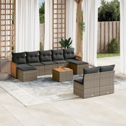 vidaXL Set de sofás de jardín 10 pzas con cojines ratán sintético gris