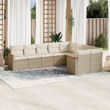 vidaXL Set de sofás de jardín 9 pzas con cojines ratán sintético beige