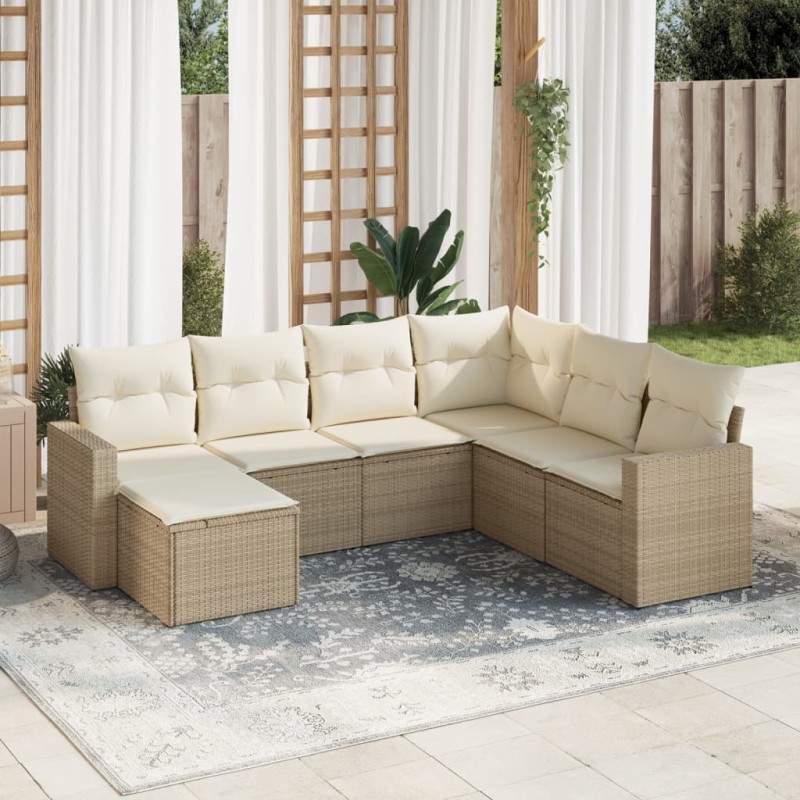 vidaXL Set sofás de jardín 7 piezas y cojines ratán sintético beige vidaXL Set sofás de jardín 7 piezas y cojines ratán sintético beige