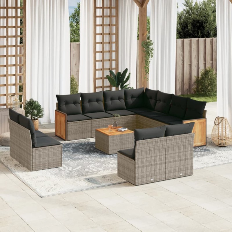 vidaXL Set de sofás de jardín 12 pzas con cojines ratán sintético gris vidaXL Set de sofás de jardín 12 pzas con cojines ratán sintético gris