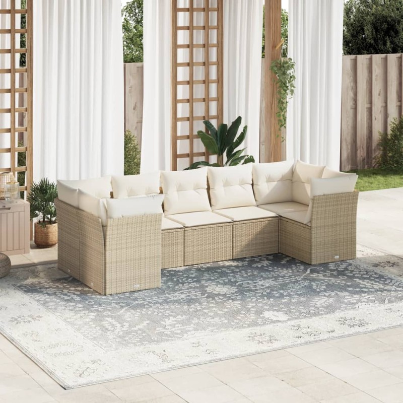 vidaXL Set sofás de jardín 7 piezas y cojines ratán sintético beige vidaXL Set sofás de jardín 7 piezas y cojines ratán sintético beige