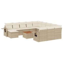 vidaXL Set sofás de jardín con cojines 13 pzas ratán sintético beige