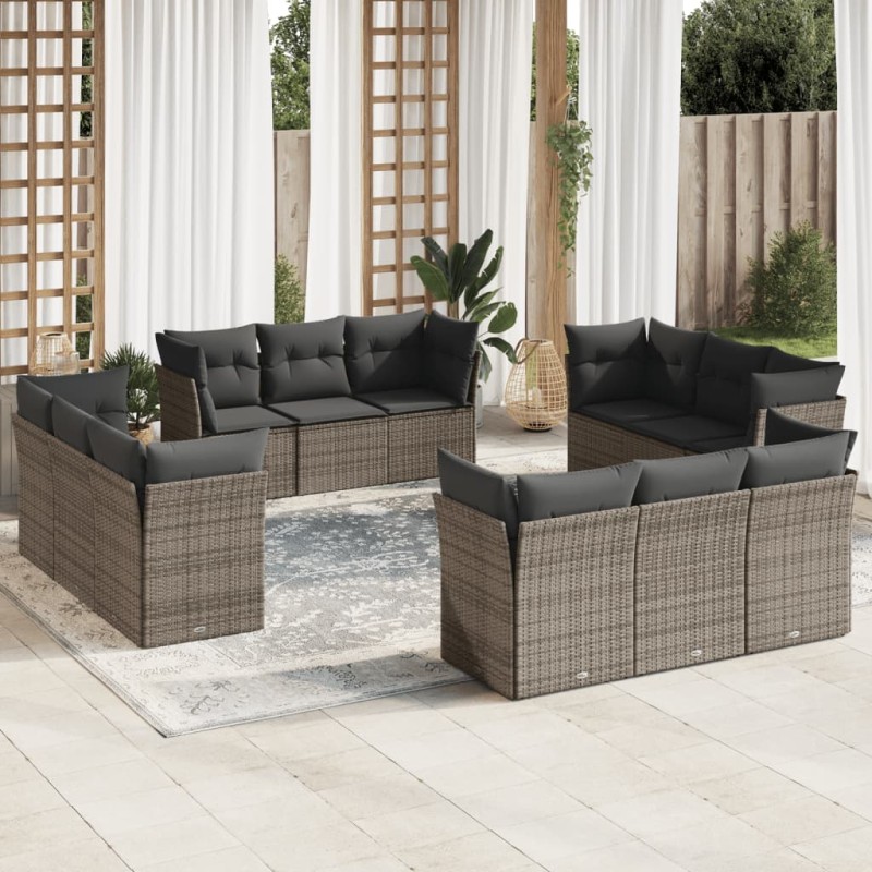 vidaXL Set de sofás de jardín 12 pzas con cojines ratán sintético gris vidaXL Set de sofás de jardín 12 pzas con cojines ratán sintético gris