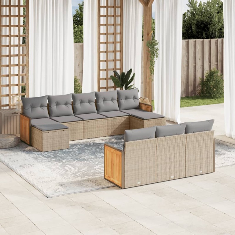 vidaXL Juego de sofás jardín con cojines beige 10 pzas ratán sintético vidaXL Juego de sofás jardín con cojines beige 10 pzas ratán sintético