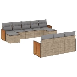 vidaXL Juego de sofás jardín con cojines beige 10 pzas ratán sintético