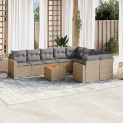 vidaXL Juego de sofás jardín con cojines beige 10 pzas ratán sintético