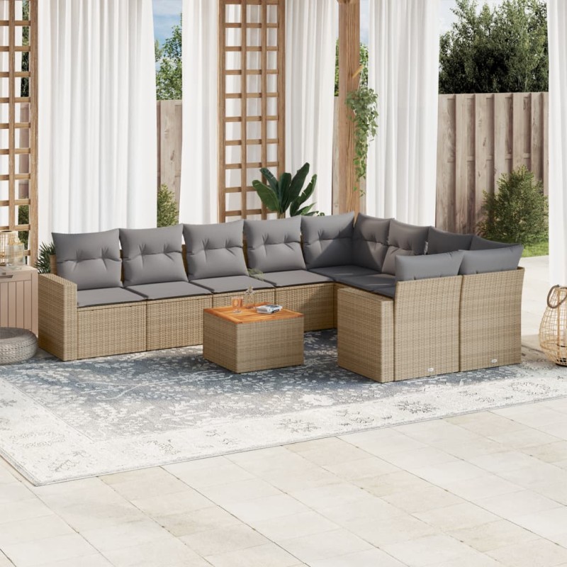 vidaXL Juego de sofás jardín con cojines beige 10 pzas ratán sintético vidaXL Juego de sofás jardín con cojines beige 10 pzas ratán sintético