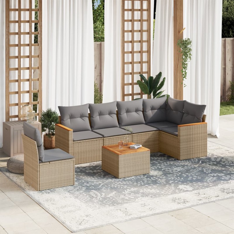 vidaXL Juego de sofás jardín con cojines beige mezcla 7 pzas ratán PE vidaXL Juego de sofás jardín con cojines beige mezcla 7 pzas ratán PE