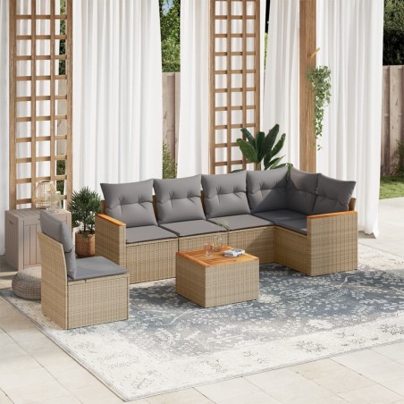vidaXL Juego de sofás jardín con cojines beige mezcla 7 pzas ratán PE
