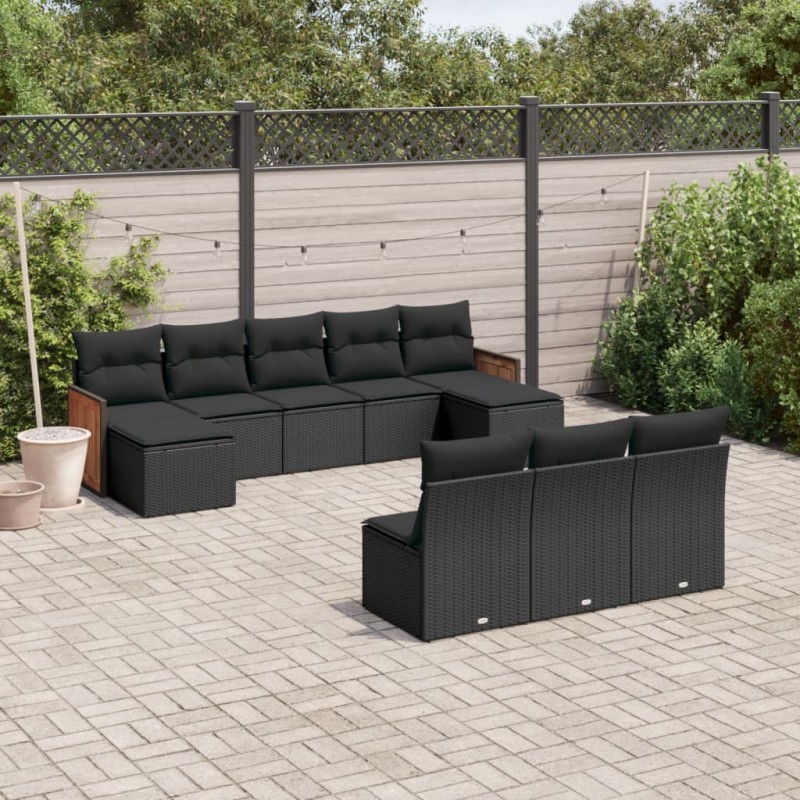 vidaXL Set de sofás de jardín 10 pzas cojines ratán sintético negro vidaXL Set de sofás de jardín 10 pzas cojines ratán sintético negro