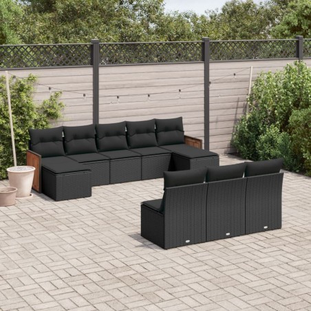vidaXL Set de sofás de jardín 10 pzas cojines ratán sintético negro