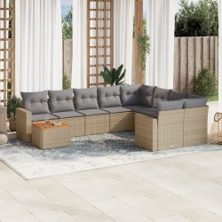 vidaXL Juego de sofás jardín con cojines beige 10 pzas ratán sintético