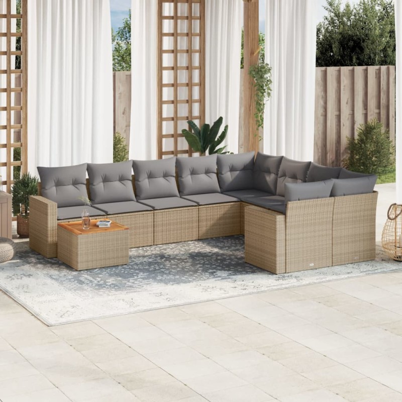 vidaXL Juego de sofás jardín con cojines beige 10 pzas ratán sintético vidaXL Juego de sofás jardín con cojines beige 10 pzas ratán sintético