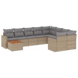 vidaXL Juego de sofás jardín con cojines beige 10 pzas ratán sintético