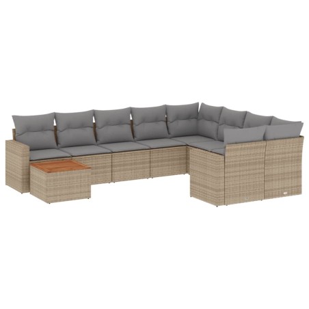 vidaXL Juego de sofás jardín con cojines beige 10 pzas ratán sintético