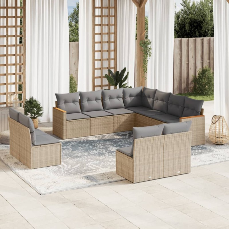 vidaXL Juego de sofás jardín con cojines beige mezcla 11 pzas ratán PE vidaXL Juego de sofás jardín con cojines beige mezcla 11 pzas ratán PE