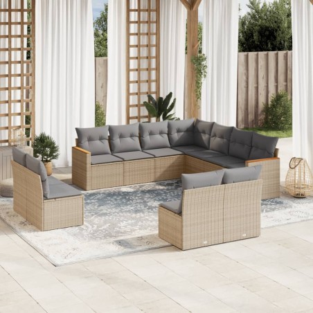 vidaXL Juego de sofás jardín con cojines beige mezcla 11 pzas ratán PE